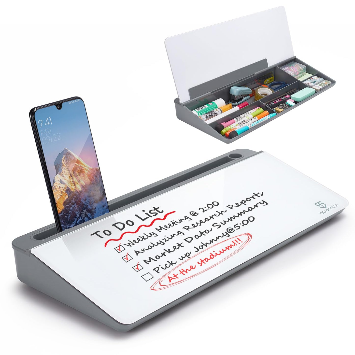 Small Desktop Glass Whiteboard Dry-Erase-Board - Computer Keyboard Stand White Board Surface Pad with Drawer, Desk Organizers with Accessories for Office, Home, School Supplies