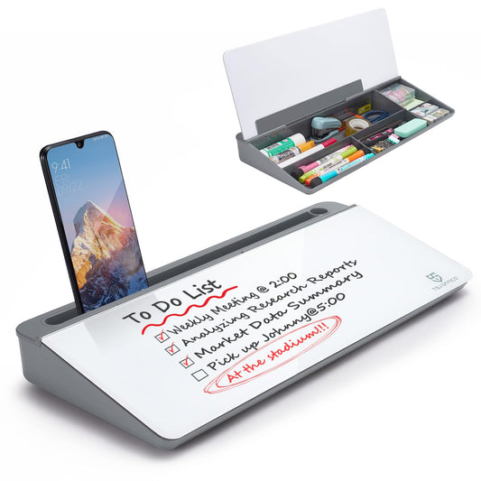 Small Desktop Glass Whiteboard Dry-Erase-Board - Computer Keyboard Stand White Board Surface Pad with Drawer, Desk Organizers with Accessories for Office, Home, School Supplies