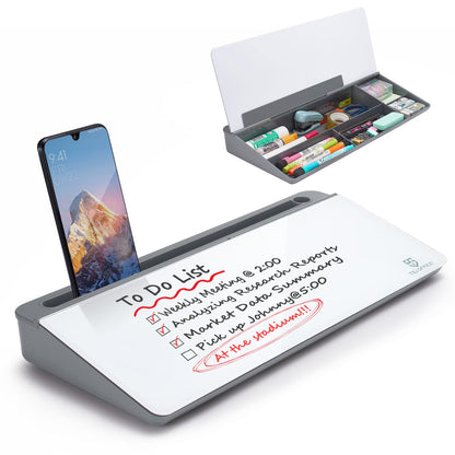Small Desktop Glass Whiteboard Dry-Erase-Board - Computer Keyboard Stand White Board Surface Pad with Drawer, Desk Organizers with Accessories for Office, Home, School Supplies