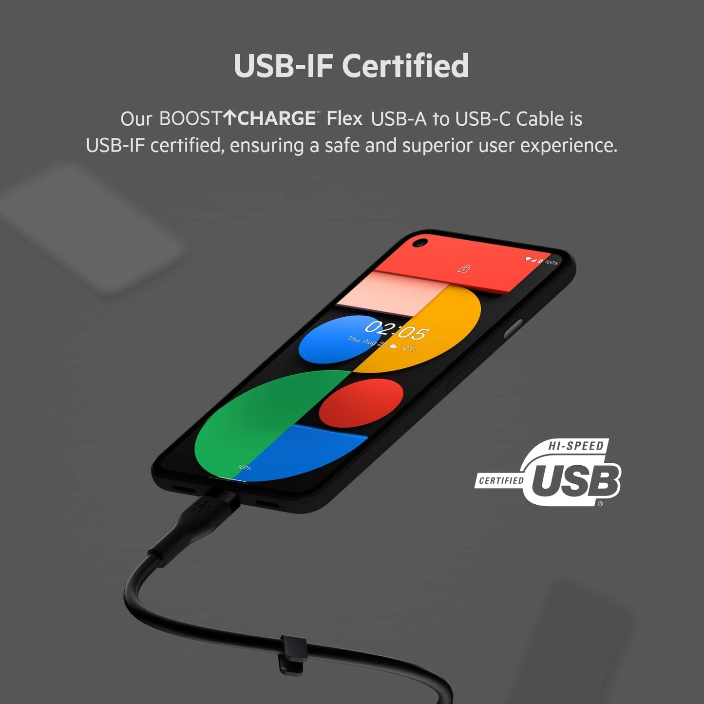 Belkin BoostCharge Pro Flex Braided USB-C to USB-A Cable (1M/3.3FT) USB-IF Certified Fast Charging Cable for iPhone 17, iPhone 17 Pro, iPad, Galaxy S25, Note, Pixel, Nintendo Switch 2 & More - Black