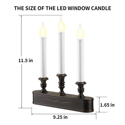 FGDECORJOIE Delicate Battery Operated Flicker Flame Black Antique 3 Tier LED Window Candelabra 11.5 Inch Hight with Automtically Recycle Timer 8 Hours On/16 Hours Off for Christmas New Year Festival