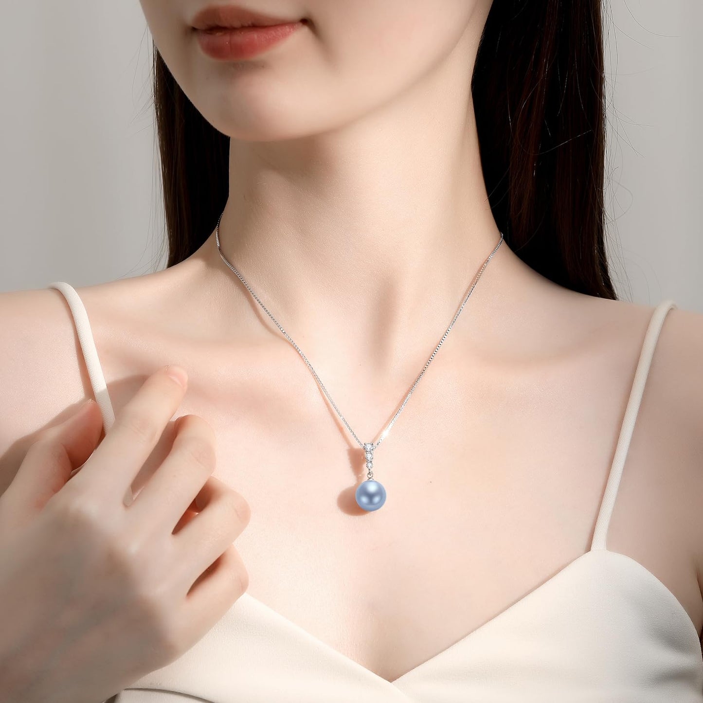YAMI Blue Pearl Necklace and Earrings Set, Akoya Cultured Blue Pearl Round,925 Sterling Silver Jewelry Set Plated with White Gold, Jewelry Gifts for Women for Anniversary Birthday Christmas Day