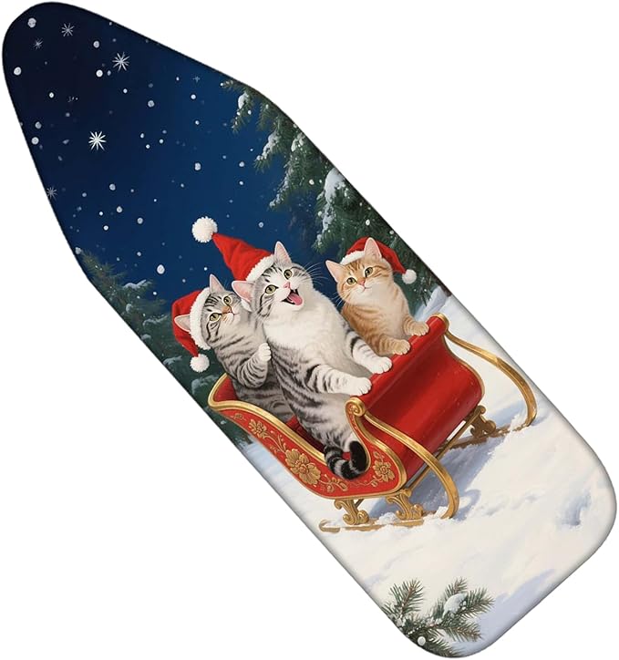Nuxovilar Ironing Board Covers Winter Cats in Sleigh Pattern Polyester 15x54