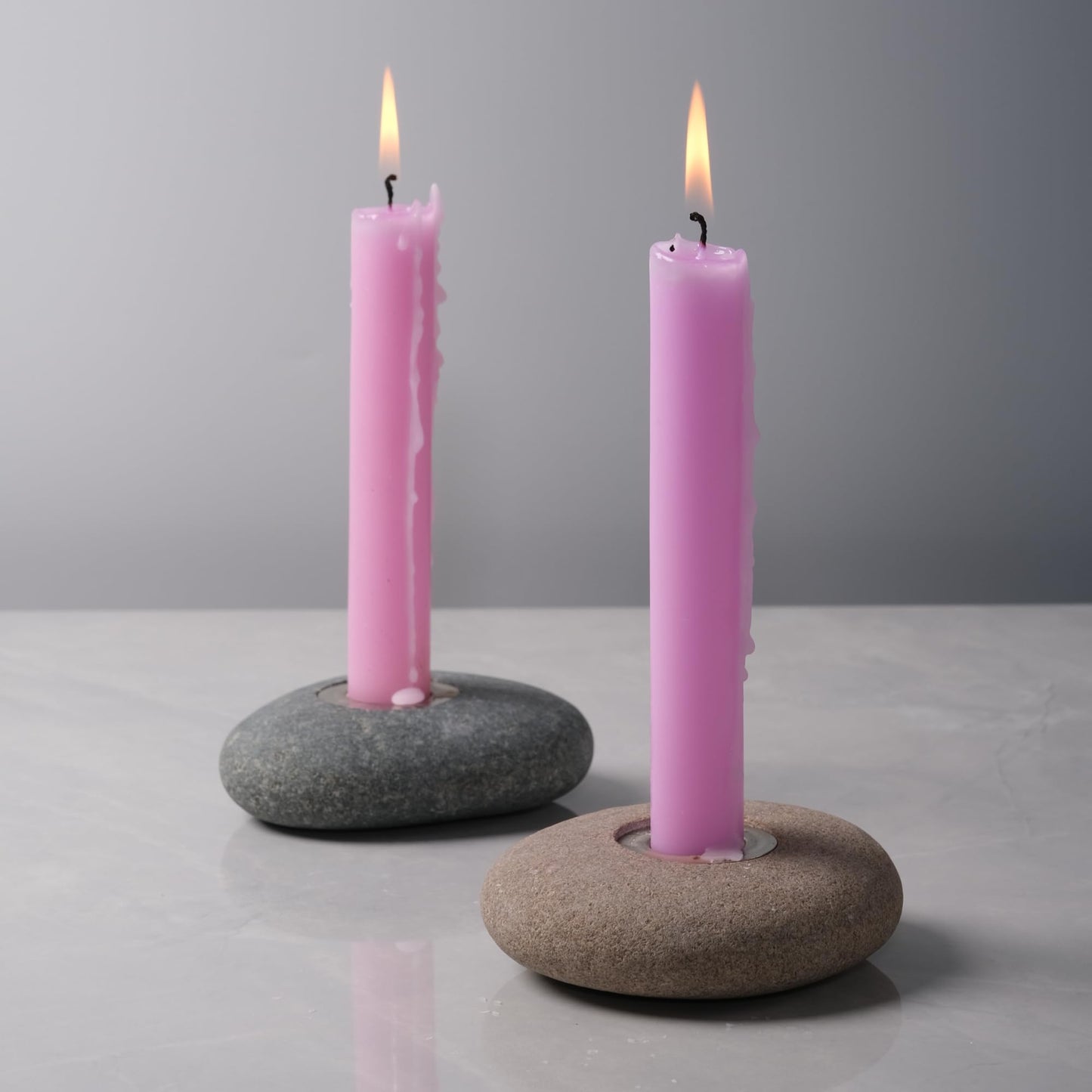 ICNBUYS Handmade Natural Pebble Taper Candle Holder Handcrafted Taper Candle Holder for Altar, Mantle, Desk, Table, Shelf
