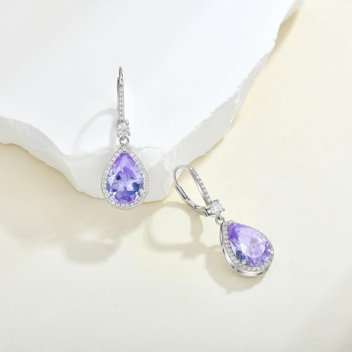 FYNSBLE Dangle Drop Earrings for Women,Sterling Silver Alexandrite Birthstone Leverback Earrings Hypoallergenic Jewelry for Women