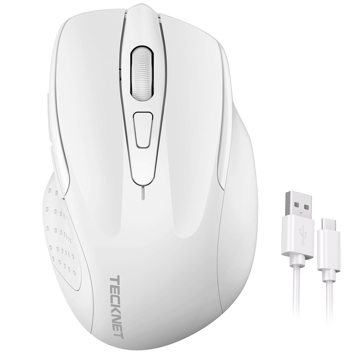 TECKNET Wireless Mouse Rechargeable, 2.4G USB-A Silent Mouse, Quiet Click, 6 Adjustable 4800 DPI, Cordless Computer Mice, Ergonomic Mice for Laptop, 6 Buttons for Chromebook, Ergo Grip - Black