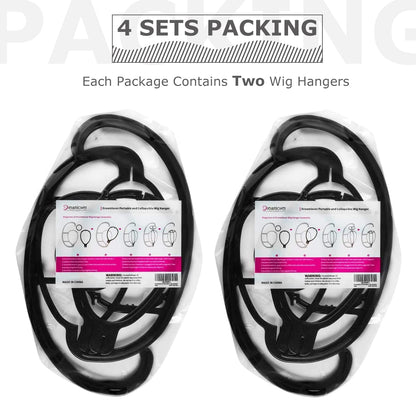 Dreamlover Portable Wig Hangers, Wig Holder Head for Long Hair, Hanging Stands, Cap Display Holders, Black, 4 Sets