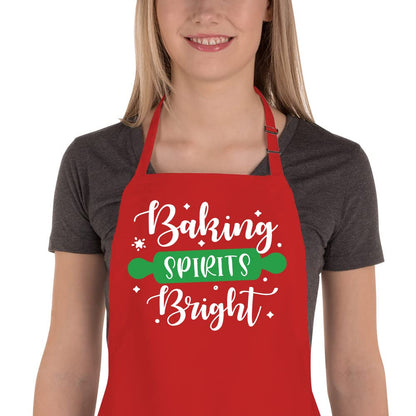 Funny Christmas Baking Aprons for Women Men, Holiday Baking Gifts for Bakers, Red Xmas Kitchen Cooking Aprons with 2 Pockets, Cute Thanksgiving Christmas Apron Gift for Bakers - Baking Spirits Bright
