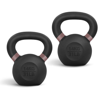 Yes4All Powder Coated Kettlebell, Cast Iron Core Kettlebells with Non-Slip Handle & Flat Bottom for Conditioning, Heavy Duty for Strength Training, 9lb to 71lb - Single & Pair