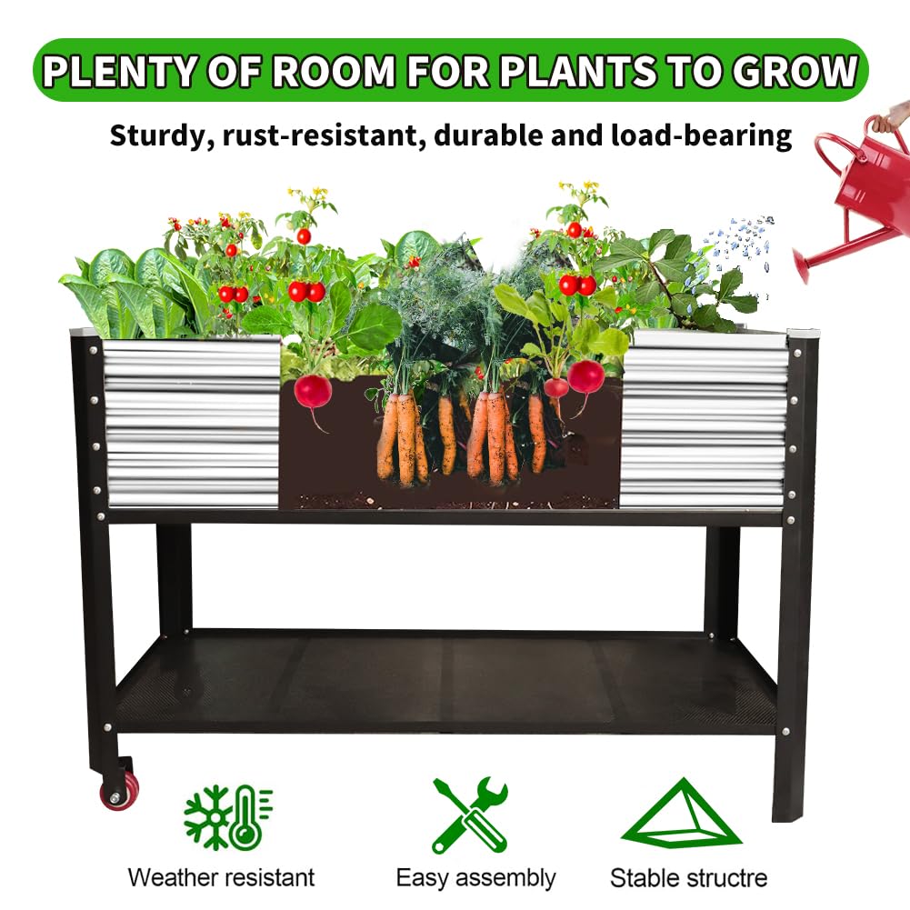 Megawodar Elevated Metal Raised Garden Bed, Large Outdoor Metal Planter Box Big Flower Plant Pot for Planting Flowers Vegetables and Herbs (Silver, Medium)