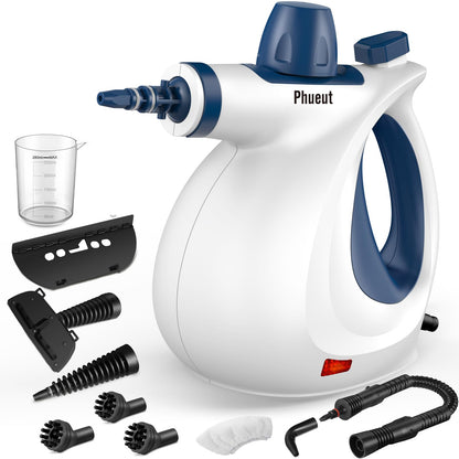 Pressurized Handheld Multi-Surface Natural Steam Cleaner with 12 pcs Accessories, Multi-Purpose Steamer for Home Use, Steamer for Cleaning Floor, Upholstery, Grout and Car (Grey)
