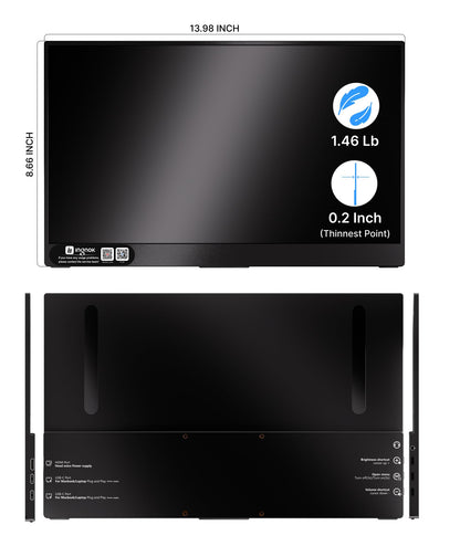 Ingnok 15.6'' FHD IPS Portable Monitor – Ultra Slim External Screen with USB C/HDMI for Laptop, Mac, PC, Phone, PS4, PS5, Switch (Renewed)