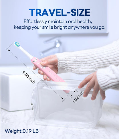 Bymore Electric Toothbrush for Adults,Travel Sonic Toothbrush with 8 Replacement Heads, Ultra Clean Rechargeable Toothbrush Portable One Charge for 330days 5 Modes 2mins Timer-Black