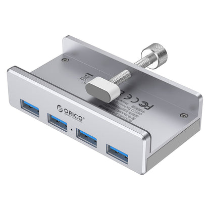 ORICO USB 3.0 Hub, USB Hub Clamp, Aluminum 4-Port USB Splitter with Extra Power Supply Port and 4.92 FT USB Data Cable, Desktop Powered USB Hub for Monitors/Desks-Black (Without Power Adapter)