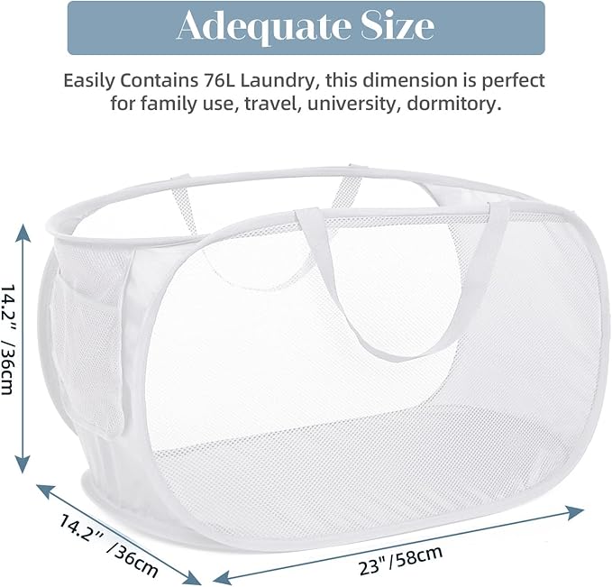Strong Mesh Pop Up Laundry Basket, Collapsible Laundry Hamper