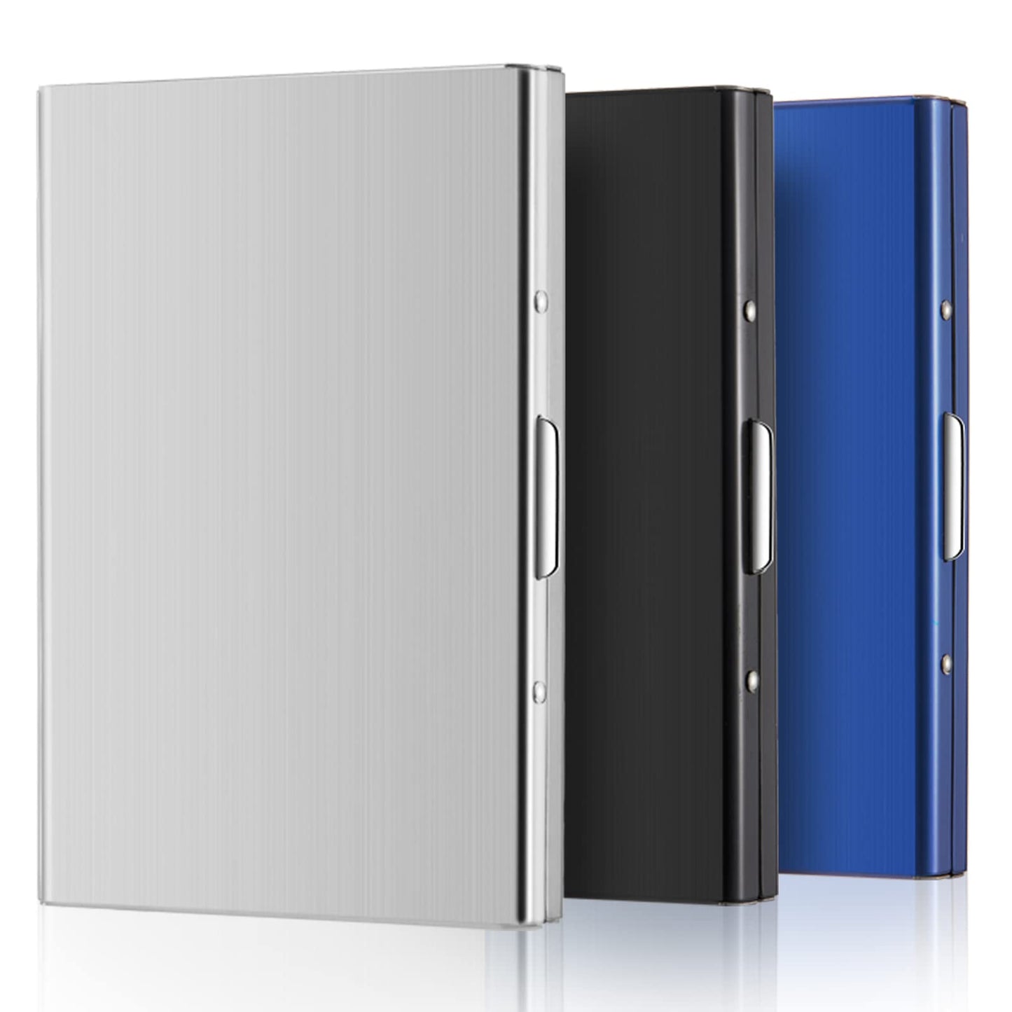 Thenshop 3 Pcs Stainless Steel Credit Card Holder Metal RFID Blocking Case Protector Metal ID Card Wallet with 6 Slot for Men Women Gift Box(Silver, Black, Blue)