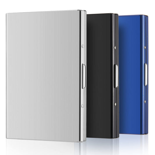 Thenshop 3 Pcs Stainless Steel Credit Card Holder Metal RFID Blocking Case Protector Metal ID Card Wallet with 6 Slot for Men Women Gift Box(Silver, Black, Blue)