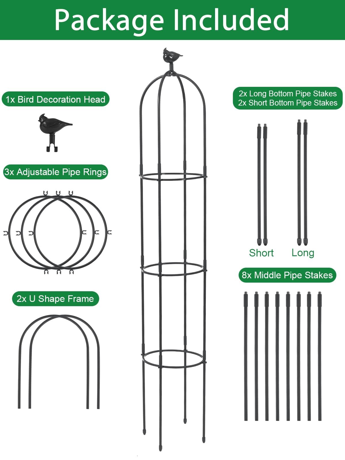 6 Feet Tall Garden Trellis for Climbing Plants Kalolary Garden Tower Obelisk Trellises Rustproof Metal Potted Plant Climbing Support for Indoor Outdoor Flowers Vegetable Fruits Vines Support (Black)