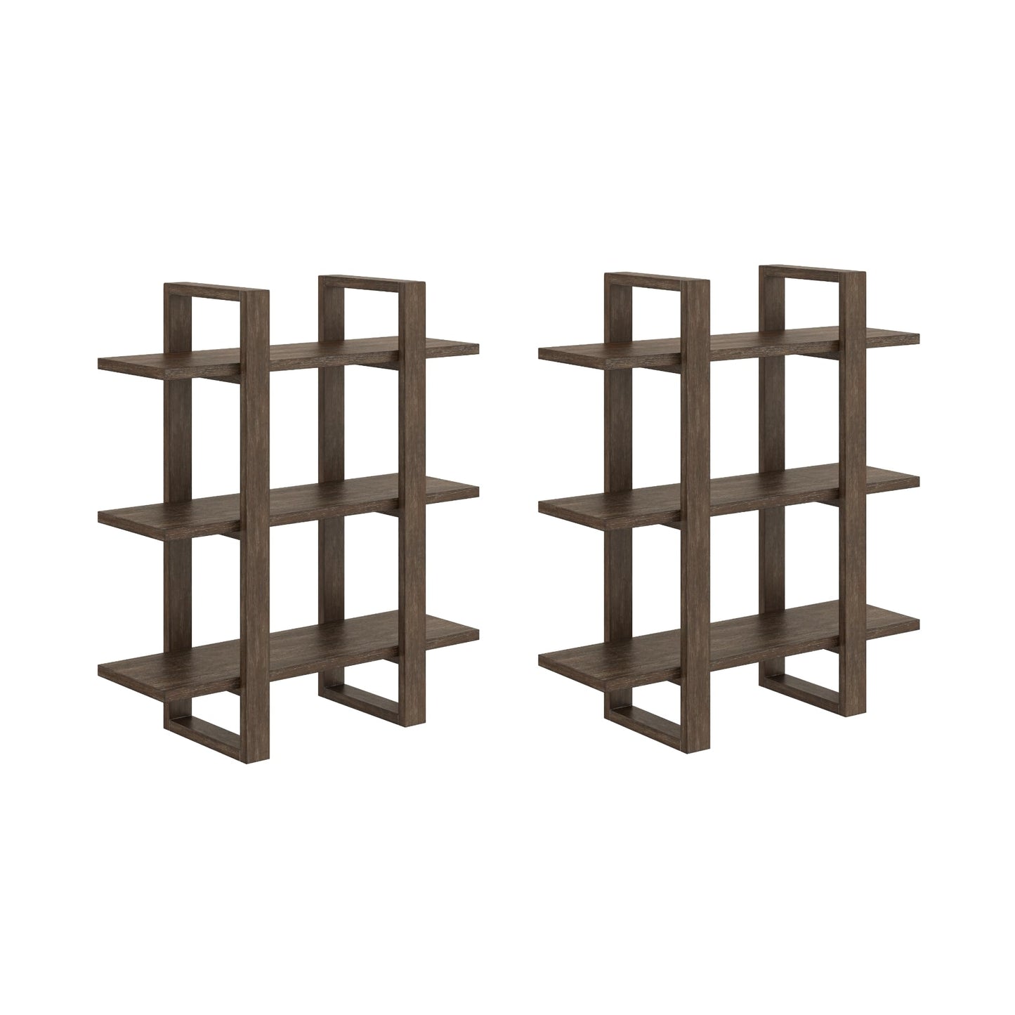 Nathan James Floating Wall Book Shelves, 3-Tier Display Shelf, Decorative Modular Shelf in Solid Wood for Bedroom, Nursery, Bathroom or Kitchen, Set of 2