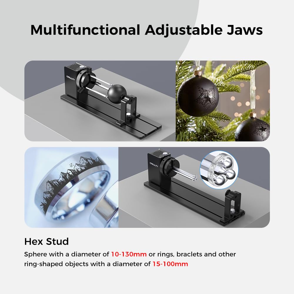Official Creality Rotary Kit Pro, Laser Rotary Roller 4 in 1 Multi-Function Engraving Accessories for Laser Engraver, Jaw Chuck Rotary for Engraving Cylindrical Objects, Wine glass, Baseball Bat, Ring