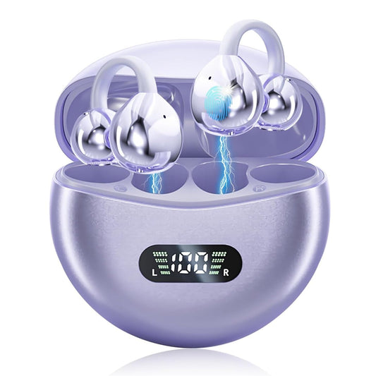 EXECCZO Ear Clip Earbuds Mini Open Ear Headphones Wireless Bluetooth Earphones for Sport Workout Driving Walking Running Compatible with iPhone Android (Purple)