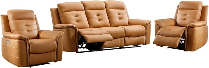 ANJ 3-Piece Faux Leather Power Recliner Sofa Set