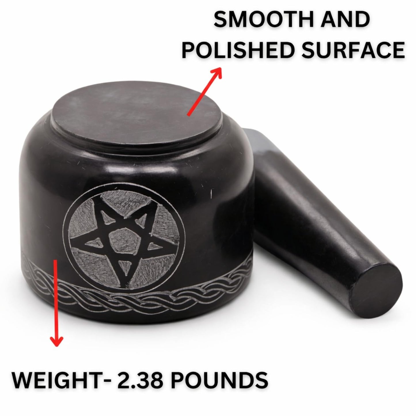 KC KULLICRAFT Mortar and Pestle Set Unique - Black Pestle and Mortar Bowl Solid Stone Grinder for Herbs Spice Guacamole Garlic Ginger Root