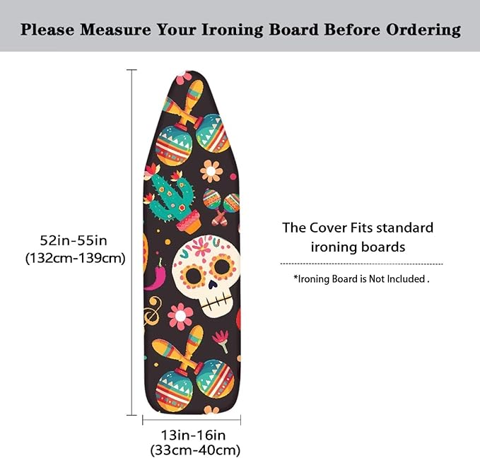 Mexican Skull Cactus Ironing Board Cover-15x 54 Elastic Edges Non-Slip Day of