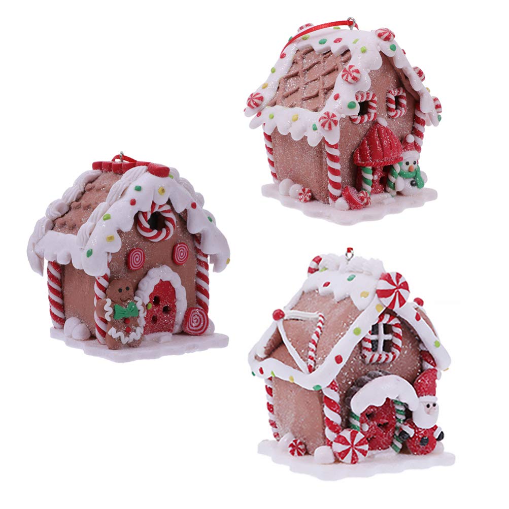 Toyvian 3 Pcs Gingerbread Houses: LED Christmas Village Houses with Rope, Soft Clay Dough Hanging Ornaments - Resin Santa Snowman Figures for Home Holiday Xmas Decor
