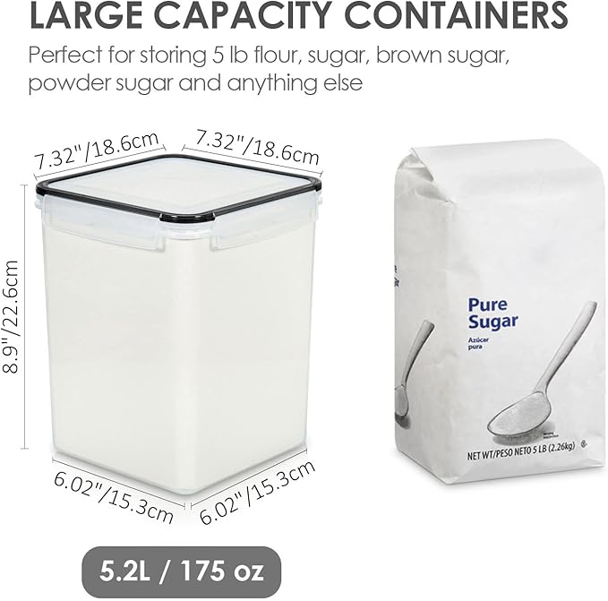 Vtopmart 4 PCS Large Food Storage Containers 5.2L / 175oz, 4 Pieces BPA Free