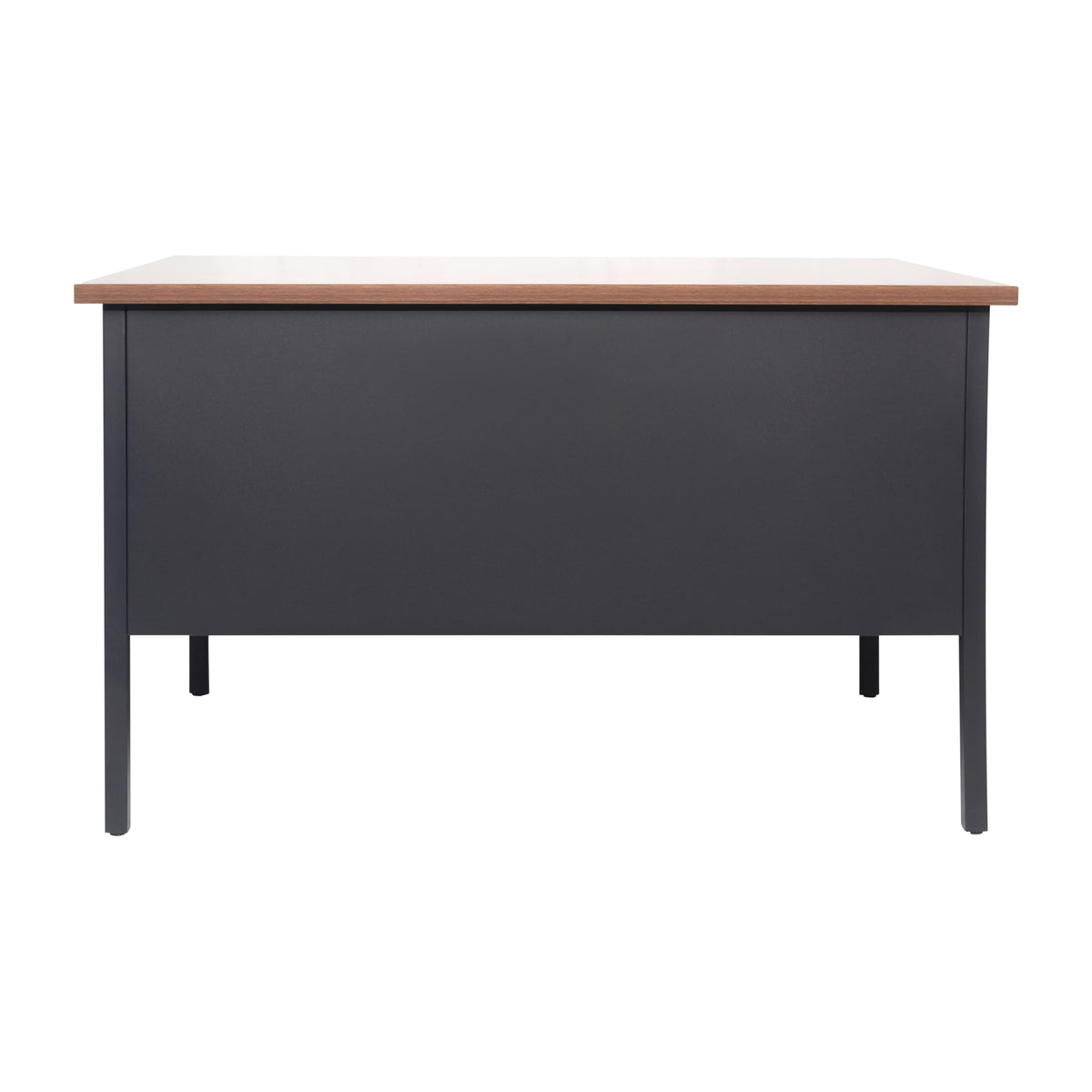 Flash Furniture Cambridge Right Side Single Pedestal Desk with 3 Locking Drawers, Commercial Grade Teacher's or Office Desk, 30x48, Metal Frame, Walnut/Black