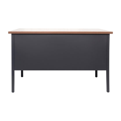 Flash Furniture Cambridge Right Side Single Pedestal Desk with 3 Locking Drawers, Commercial Grade Teacher's or Office Desk, 30x48, Metal Frame, Walnut/Black