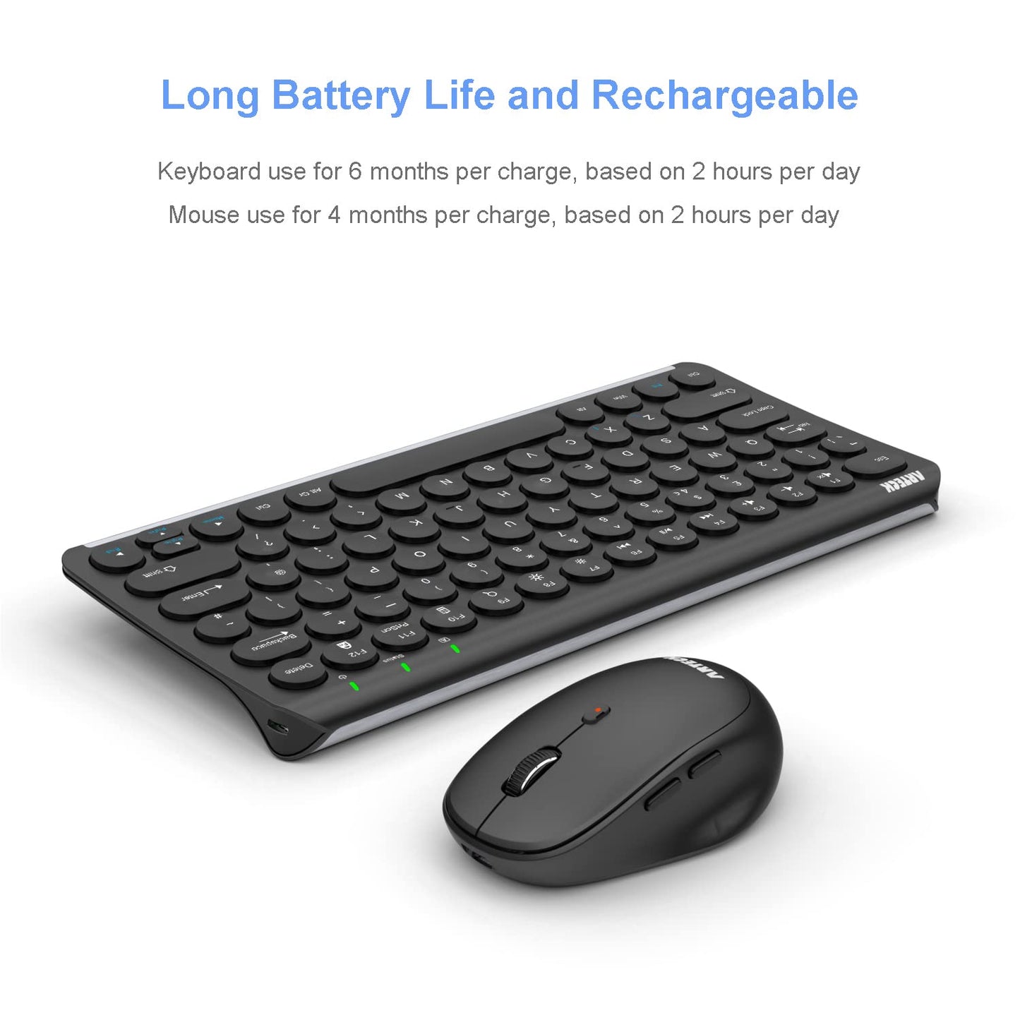 Arteck 2.4G Wireless Keyboard and Mouse Combo Ultra Compact Slim Stainless Full Size Keyboard and Ergonomic Mouse for Computer/Desktop/PC/Laptop and Windows 11/10/8 Build in Rechargeable Battery