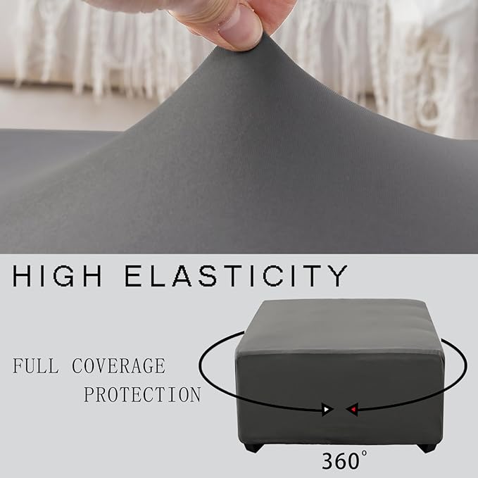 Super Stretch Ottoman Cover- Soft Form Fit Ottoman Cover Rectangular Ottoman