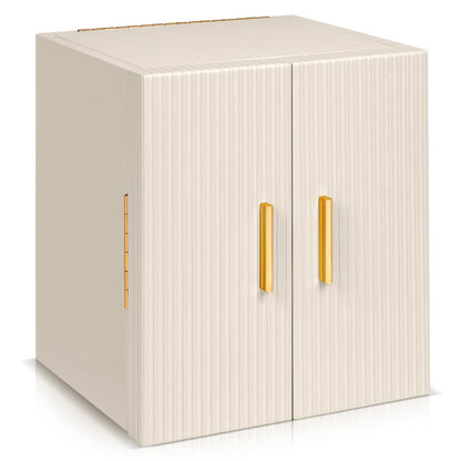 Dajasan Large Jewelry Box Organizer, Jewelry Storage Organizer with 3 Drawers, Huge Jewelry Box with Mirror for Women Girls, Double Door, Textured PU Leather, Gift Idea, Stylish (Beige + Gold)