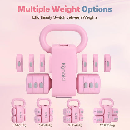 Adjustable Dumbbell Set of 2, 4 in 1 Free Weights Dumbbells Set for Women with Fast Adjustment, Each 2lb 3lb 4lb 5lb Hand Weights Set for Home Gym & Outdoor Exercise Training