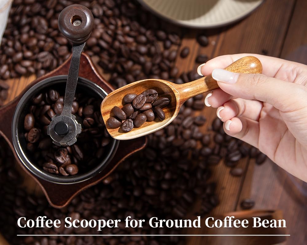 LEBAMI Wooden Coffee Scoop for Ground Coffee,4pcs Coffee Measuring Scooper for Beans Powder Tea Shovel,Small Wood Spoons Multipurpose for Jars Canisters,Kitchen Spice Pepper Condiment Powder Shovel