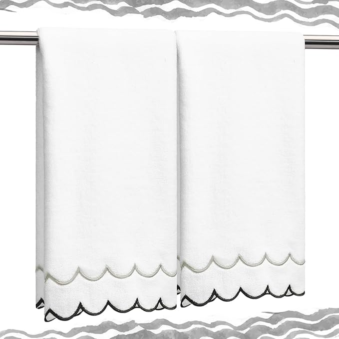 2 Pcs Scalloped Hand Towels 100% Cotton Fingertip Towels