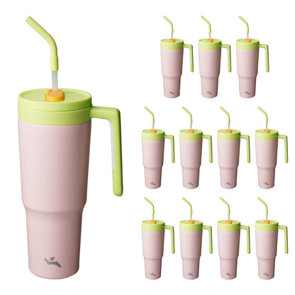 Konokyo 12 Pack 40 Oz Tumblers with Handle and Straw, Bulk Vacuum Insulated Stainless Steel Travel Mugs with Lids for Office, Events and Group Orders Cherry