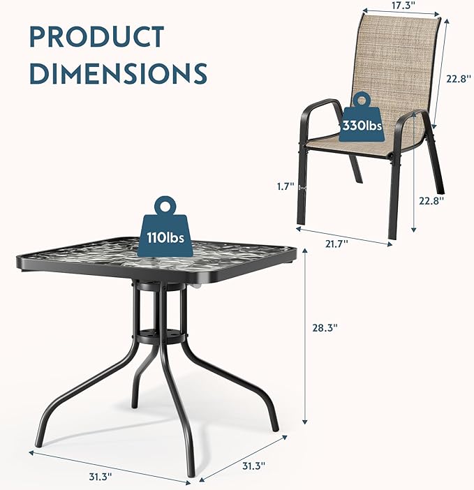 Arlopu 5 Piece Outdoor Patio Dining Set, Porch Furniture
