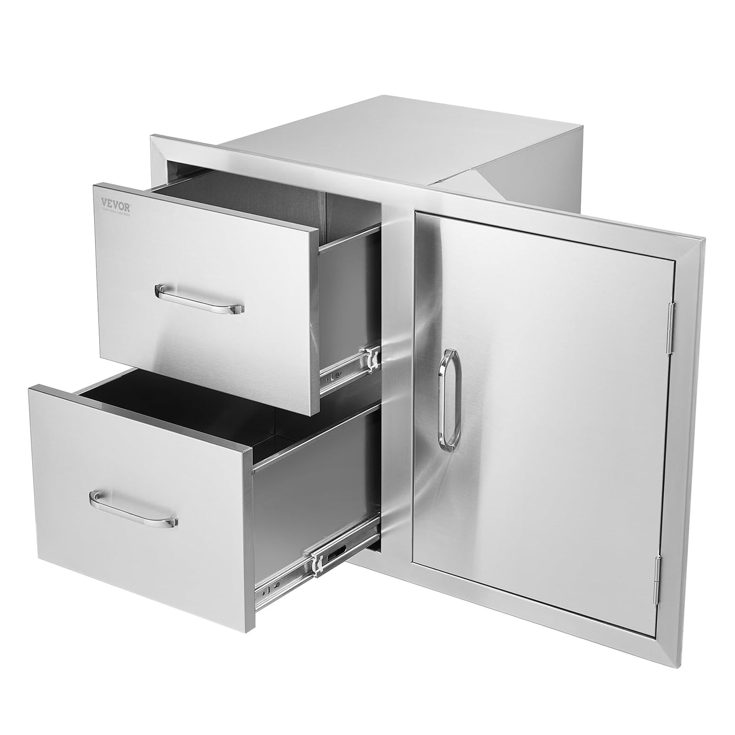 VEVOR Outdoor Kitchen Door Drawer Combo, 32.5"Wx21.7"Hx20.5"D, Access Door Double Drawers with Paper Towel Rack, BBQ Island Drawers with Stainless Steel Handles, 30.7"Wx20"Hx21"D Cutout Size