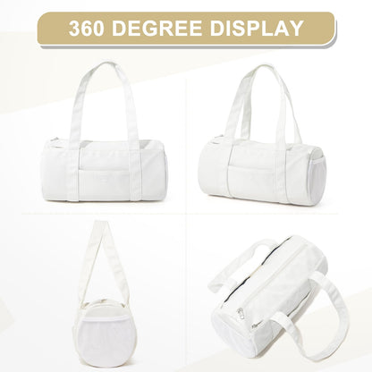 Small Gym Bag 13.78"x6.7"x6.7" Carry On Duffel Bag, Mini Personal Item Bag Lightweight Tote Weekender Overnight Bags for Women and Men Sports, Traveling, Swimming, Yoga (Cream Color)