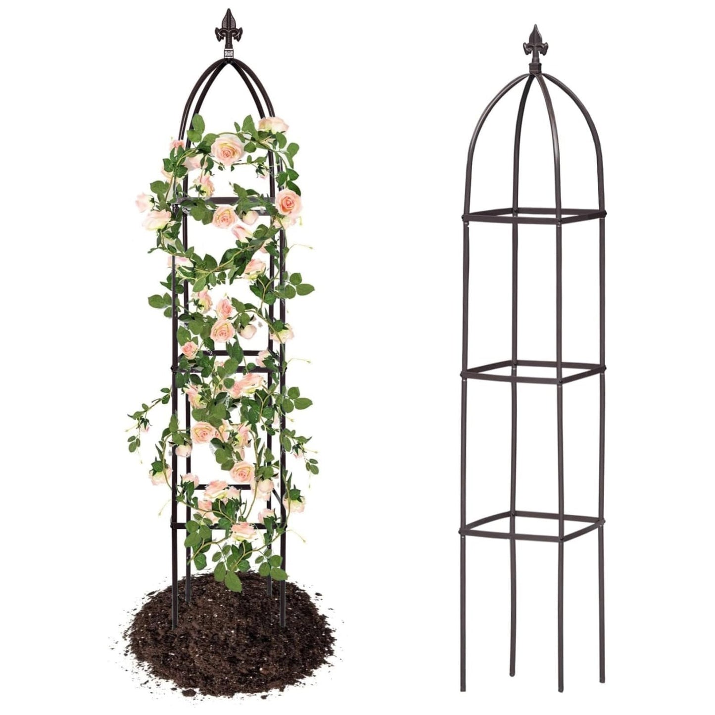 100% Metal Obelisk Trellis for Climbing Plants Outdoor & Indoor - Powder-Coated Steel Tower Obelisk Plant Support - Heavy Duty Rust-Proof Garden Trellis for Climbing Vine Vegetables Flowers Black