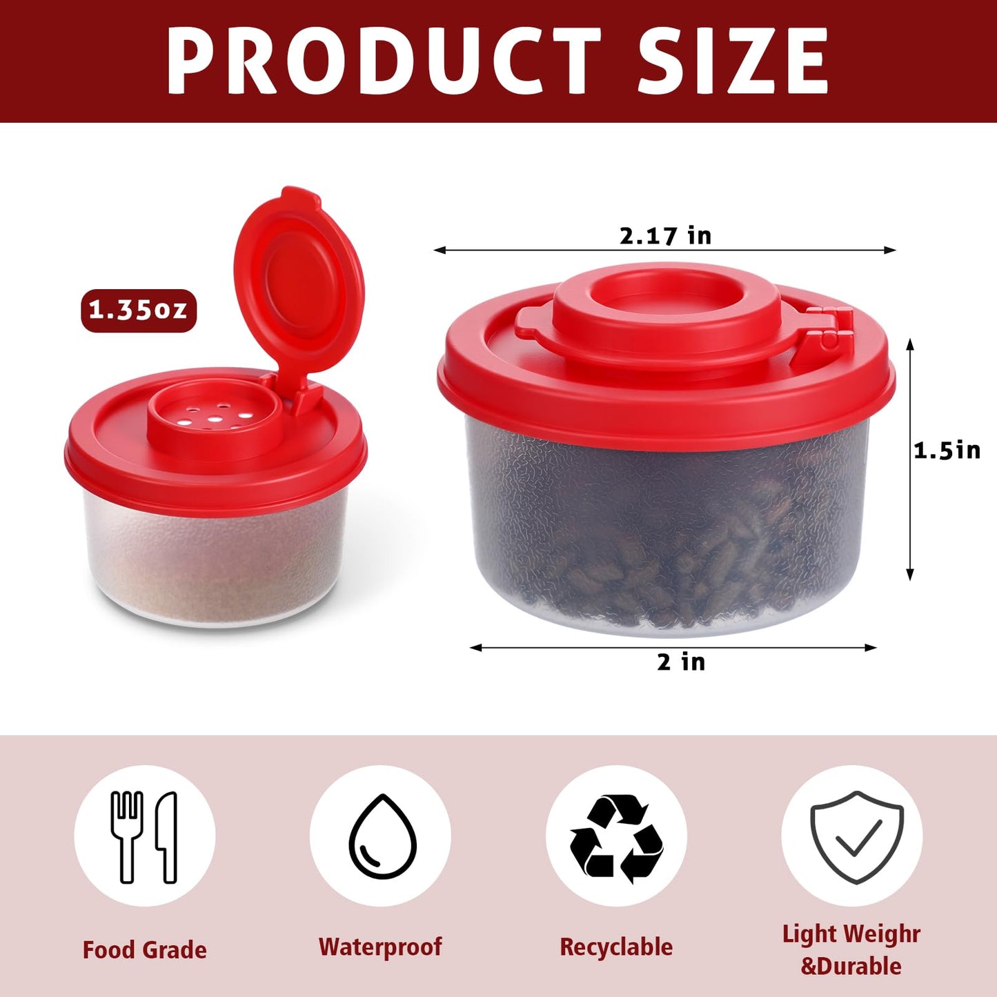 Vesici 50 Pcs Mini Salt and Pepper Shakers with Lids Moisture Proof Set Airtight Spice Dispensers for Travel Camping Kitchen Picnic Lunch Boxes & Dining Table Use Supplies(Red Lids)