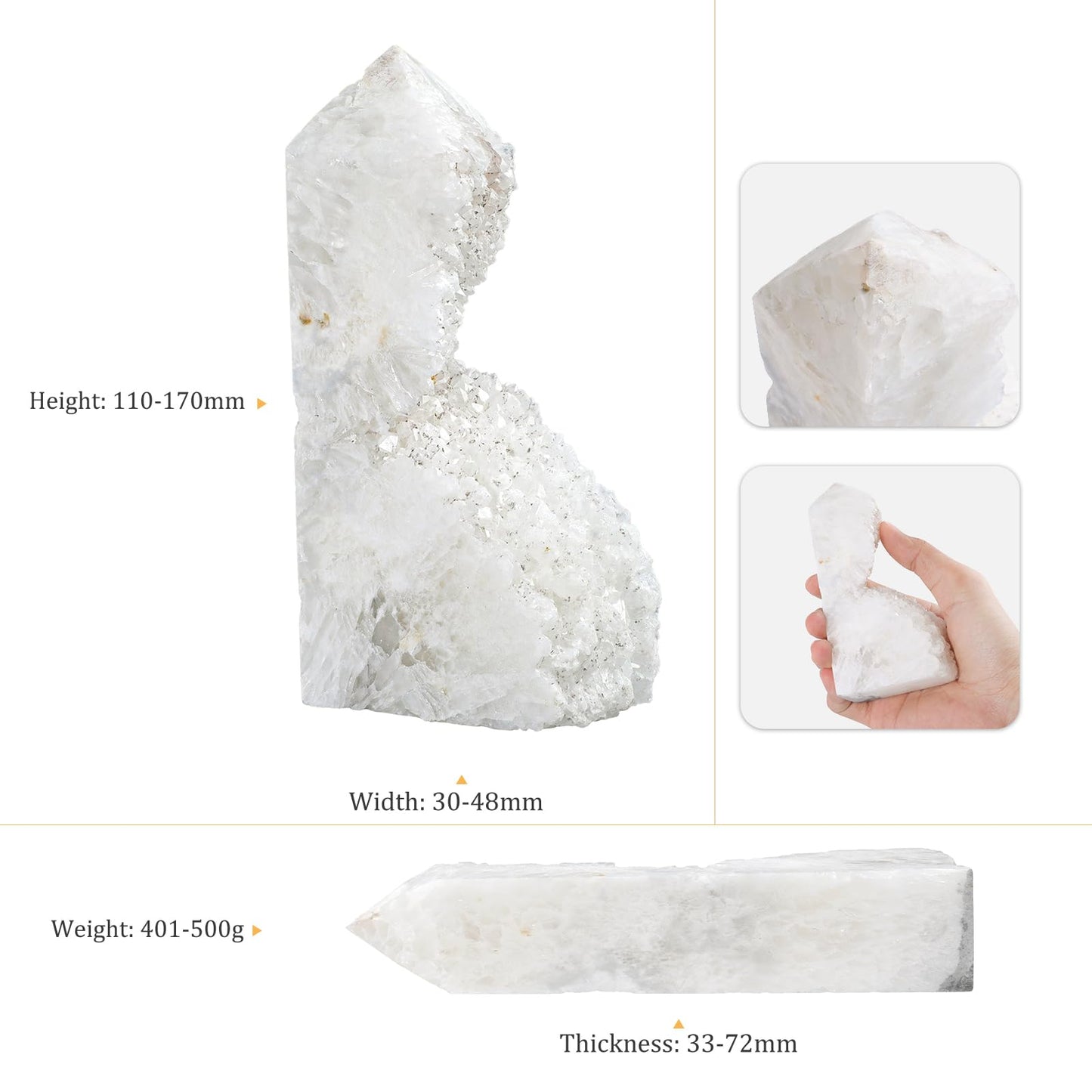 TUMBEELLUWA Irregular Natural Clear Quartz Crystal Obelisk Tower Pointed Raw Crystal Wands and Healing Stones for Witches Meditation Home Decor, 4.33-6.69 Inch