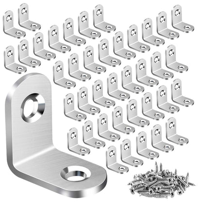 40PCS L Bracket Corner Brace, Stainless Steel L Brackets for Shelves, Metal Corner Bracket, Small Right Angle Brackets for Wood Furniture Chair Drawer Cabinet with 80PCS Screws (0.79 x 0.79 inch)