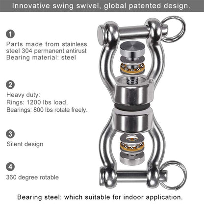 SELEWARE Silent Bearing Swing Swivel, 360° Rotational Device Hanging Accessory with Removeable Buckle for Tree Swing, Hammock Chair, Climbing Rope, Yoga, Kids Swing Swivel 1201LB Capacity
