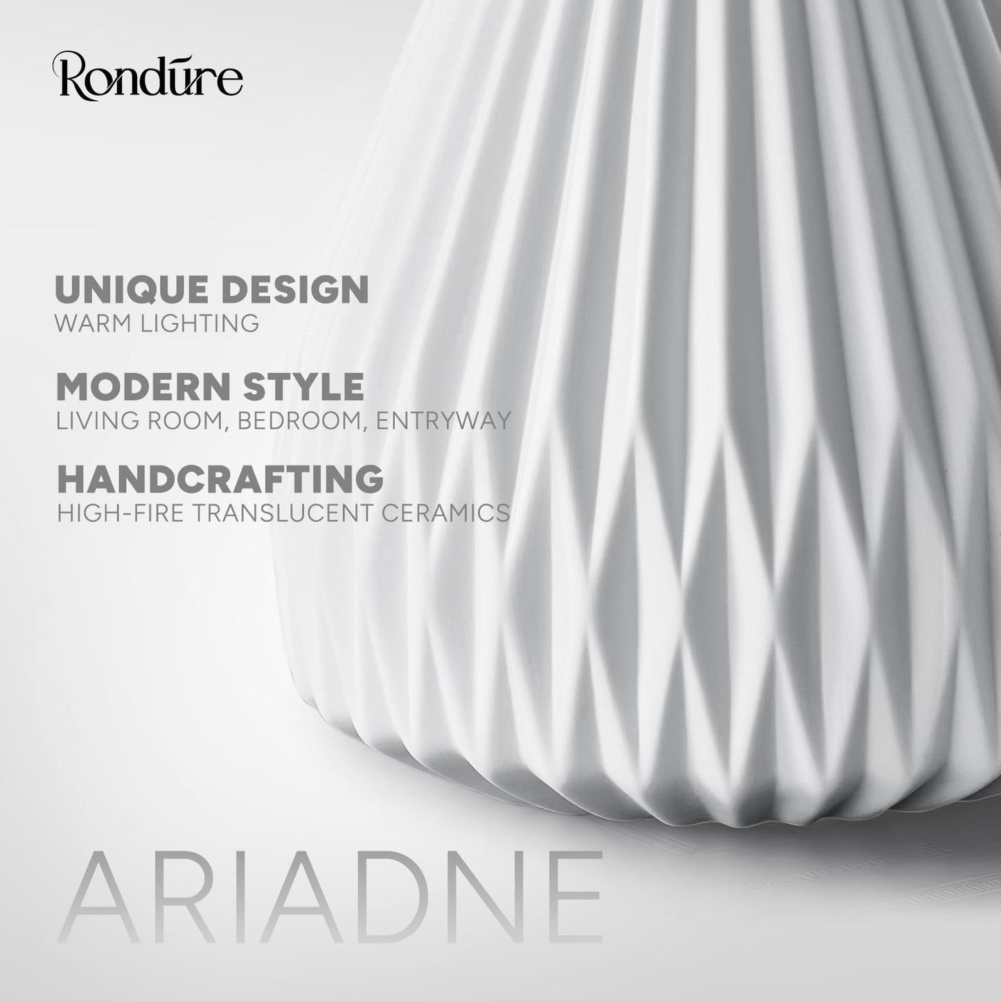 RONDURE 9.1" Modern Ceramic Table Lamp, Fully Dimmable Bedside Lamp for Bedroom Living Room Nightstand, White Translucent Ceramic Shade, Warm Ambient Decorative Corded Lighting, Bulb Included