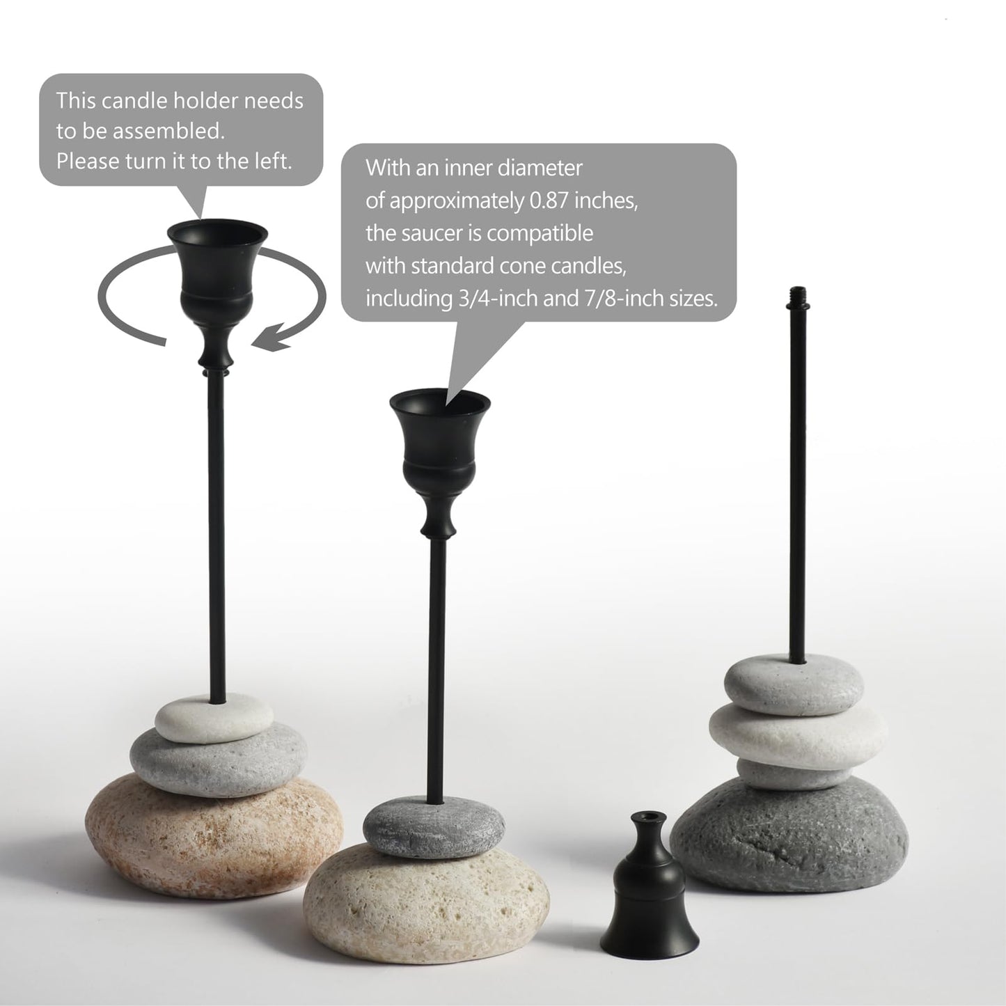 3 Pack Modern Tapered Candlestick Holders with Removable Cup, Handmade Stone Look Candle Holder, Weighted Base Resin Candle Sticks Holder Decor for Dining Table, Mantel & Home