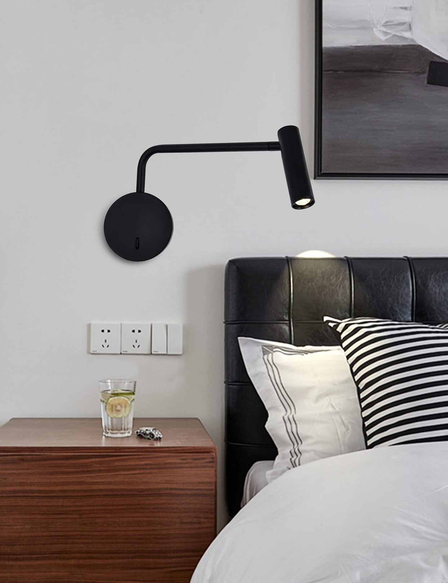 ZEROUNO Wall Mounted Reading Light for Bedroom LED Hardwired Sconce with Switch on/Off Modern 3000K Swing Arm Bedside Wall Mount Lamp (Black)